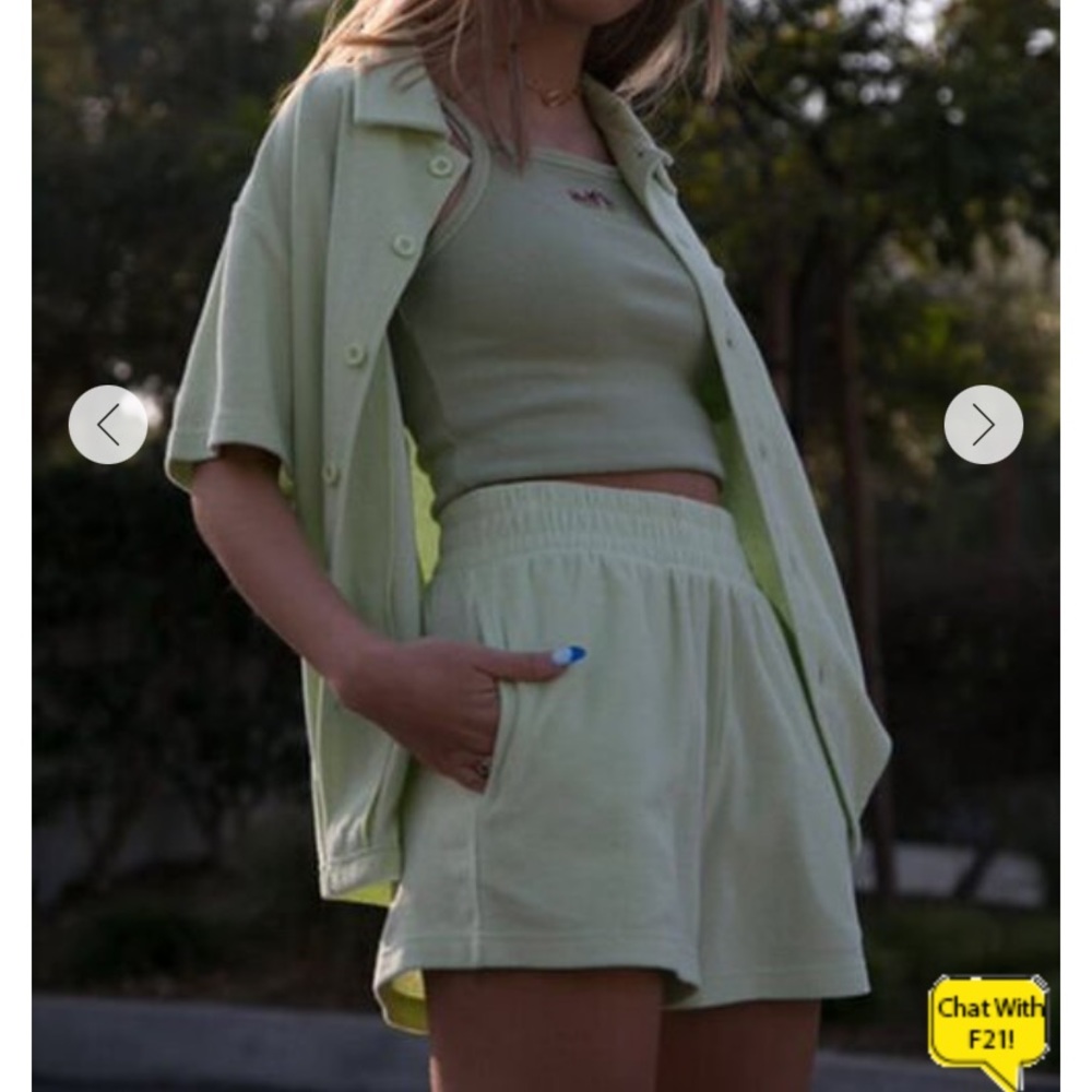 Forever 21 terry cloth shirt and shorts set taupe